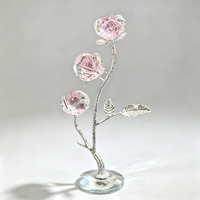 Ornement de fleur en cristal K9 en gros avec tige plaquée argent, décoration de table en fleur 3D, artisanat en cristal, cadeau de mariage ou de Saint-Valentin