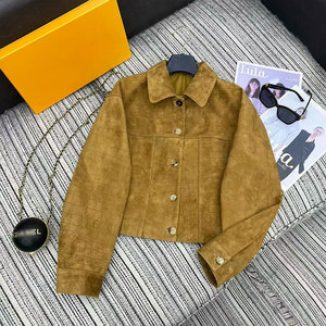 2025 Autumn Winter <strong>Women</strong> Premium <strong>Petite</strong> Moto <strong>Jacket</strong> Embossed Suede Sheepskin Short Fashion <strong>Leather</strong> Outerwear - Product Image 2