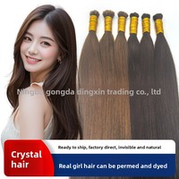 Extensions de cheveux Remy sans couture, type plume, avec ligne de cristal européenne, pour femmes, en paquets, fixation par fusion, pointes épaisses, pour teinture DIY