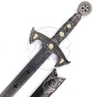 Réplique d'épée médiévale de chevalier templier, argent antique, 85 cm, MS