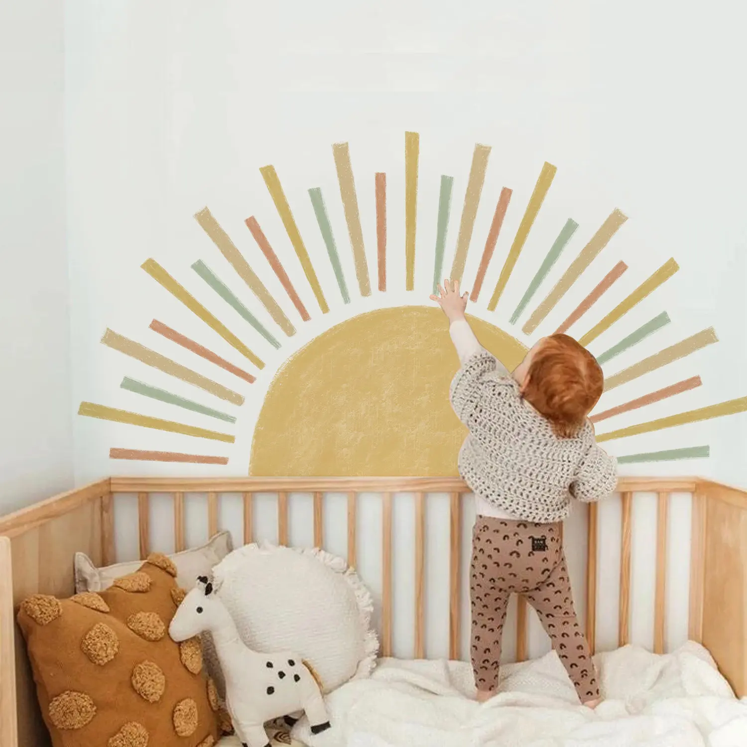 Pape soleil stickers muraux peler et coller auto-adhésif coloré Pop soleil autocollant mural pour filles chambre décor enfants chambre d'enfant