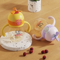 Gourde PPSU pour bébé avec motif dessin animé, couvercle à clapet, paille, sans PVC, débit variable, mignonne, avec sangle d'épaule, 240/300ml, forme de gourde, large ouverture