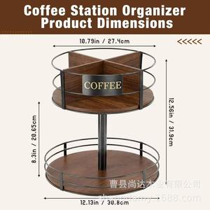 Cross-border wooden double-layer rotating condiment rack, coffee beverage organizer, <b>desktop</b> coffee capsule cup holder - Product Image 5