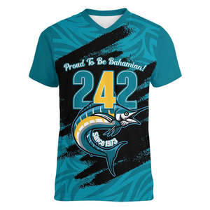 2026 Bahamas Independence Day Heren T-shirt met V-hals Slim-fit Ademend Zomer Essentieel Bahamaanse Casual Sport Voetbalshirt - Product Image 1