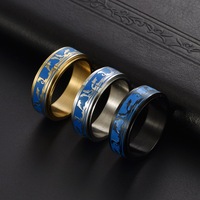 Nouvelles bagues anti-stress en acier inoxydable doré de 8 mm, style sportif, motif dauphin bleu océan, bagues tournantes anti-stress pour hommes, collection 2026
