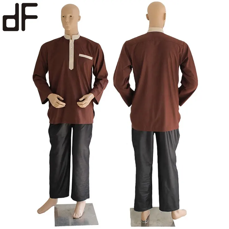 Nieuwe Ontwerp Moderne Arabische Islamitische Kleding Abaya Mannen Thobe Kleding 2 Stuk Set Moslim Pak Marokko Robe Lange Mouwen baju Melayu