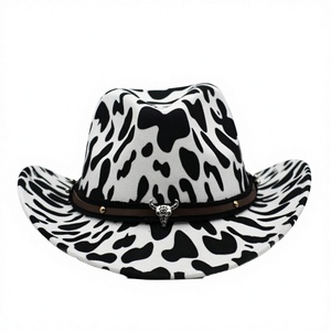 Wholesale Winter Outdoor Wide Brim Cow-Print Faux Fur Fedora Hat with <b>Brown</b> Buckle Accent Unisex Adjustable - Product Image 2