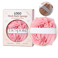 Spons Mandi Logo Kustom Spons Ramie Alami PE Bentuk Oval Sarung Tangan Mandi Rami & Spons Mandi Luffa untuk Perawatan Tubuh
