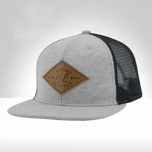Vintage 6 Panel Flat Bill Mesh Men Surf Sports Gorros Trucker Snapback Baseball Hat Cap With Custom Logo Leather Applique Patch