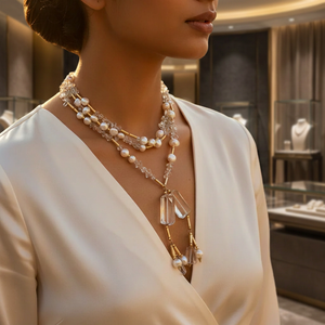 Women's Luxury Geometric Statement <b>Necklace</b> with Pearl and Crystal Beads 925 Silver Plated Gift Jewelry - Product Image 4