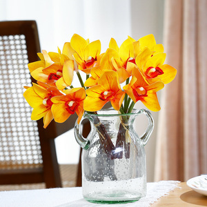 Flor Artificial de Cymbidium 3D6 de Primera Calidad, Color Amarillo Naranja, Decoración para el Hogar, Ramo de Alta Simulación - Product Image 1