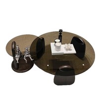 Ensemble de table basse en verre trempé avec cadre en bois, design moderne minimaliste pour petit appartement, meubles de salon