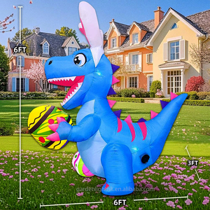 ของตกแต่งกลางแจ้งสำหรับเทศกาลอีสเตอร์ ไดโนเสาร์เป่าลมขนาด 6 ฟุต พร้อมไข่ในตัว มีไฟ LED ในตัว สำหรับตกแต่งสวนบ้านและงานปาร์ตี้ - Product Image 2