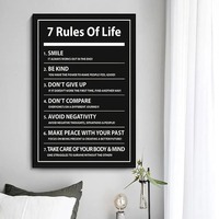 Affiche sur toile avec citation inspirante sur les 7 règles de vie, lettres noires inspirantes pour la décoration murale de la maison et du bureau, design Art déco
