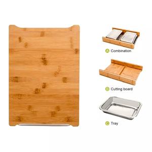 Ensemble de planches à découper en bois de bambou multifonctionnelles personnalisées pour la cuisine avec plateau à tiroirs en acier inoxydable - Product Image 3