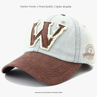 Topi Baseball Unisex Anti-UV Bordir 6-Panel Bahan Oxford Distressed Desain Color-block Dapat Disesuaikan Untuk Semua Musim