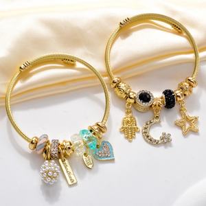 Wholesale Custom 18k Gold Plated Zircon Heart <b>Moon</b> Stainless Steel Adjustable Charm <b>Bracelet</b> Women - Product Image 4