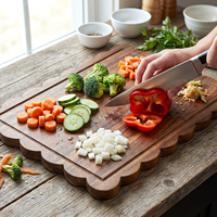Planche à découper en bois d'acacia avec bord festonné 17 x 12 x 0,8 pouces pour la cuisine, la viande, les fruits, les légumes, le fromage