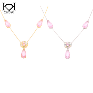 Bộ Trang Sức Hoa Tai Vòng Cổ Màu Hồng Pha Lê Zircon Hình Quả Lê Thời Trang Mới - Product Image 4