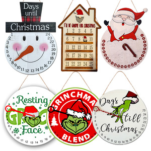 Anneau de porte en bois Grinch décoratif de Noël moderne Compte à rebours <span class=keywords><strong>Calendrier</strong></span> de l'avent Plaque de porte de bienvenue Étiquette décorative de vacances - Product Image 1