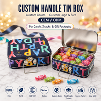 Boîte en étain rectangulaire personnalisée avec un design de confettis Joyeux Anniversaire pour les chocolats, les bonbons, les collations, l'emballage de cadeaux, logo personnalisé OEM ODM