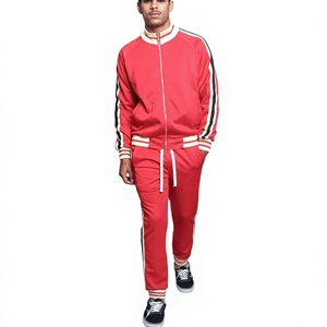 Conjunto Deportivo Rojo para Hombre con Cierre de Cremallera, Cuello Alto y Franja Lateral, Traje Deportivo de 2 Piezas, Ropa Deportiva Informal - Product Image 4
