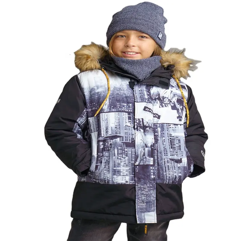 Garçon élégant En Plein Air Vêtements de Ski chaleur impression vêtements de neige pour enfant Veste Imperméable Coupe-Vent OEM Logo Shell Style vêtements de sport