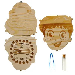 नई डिजाइन प्राकृतिक लकड़ी के बॉक्स बच्चे के दांत परी बॉक्स पहली दांत और कर्ल खो दांत बच्चों के लिए उपहार बॉक्स-लड़कियों