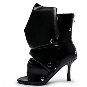 Botines de tacón alto con punta abierta y diseño cuadrado de verano, sandalias de mezclilla plisadas a cuadros de colores para mujer - Product Image 6