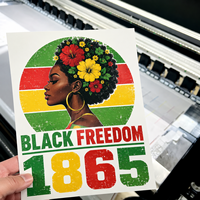 1865 Afro kustom layar Transfer panas plassol stiker cetak murah warna-warni Juneteenth Iron-On untuk T-Shirt