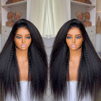 Perruque Lace Front en Cheveux Humains Lisses Yaki, avec Nattes Demi-Attachées Demi-Débordantes et Chignon Haut, Noir Naturel, Vente en Gros pour Femmes Noires