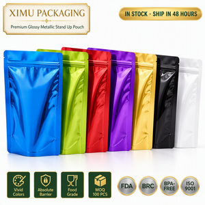 Sachet alimentaire plat sous vide Ximu Packaging, brillant, multicolore, en aluminium plaqué, scellé sur 3 côtés, vente en gros, direct usine - Product Image 1