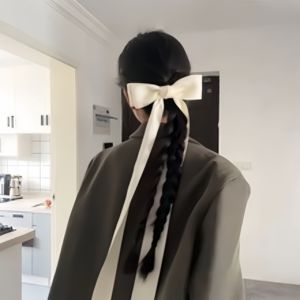 Pince <span class=keywords><strong>à</strong></span> cheveux Big Cream Bow de style français avec queue de ruban Couvre-chef doux et élégant pour les filles - Product Image 4