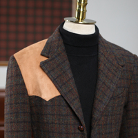 Veste de chasse sur mesure en mélange de laine pour homme, blazer vintage en daim avec patchs de fusil, veste de sport ajustée pour gentleman de la campagne, tenue de terrain