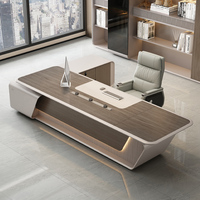 Ensemble de mobilier de bureau de luxe : Table de direction et chaises, bureau moderne en bois pour ordinateur, bureau de travail en L pour PDG