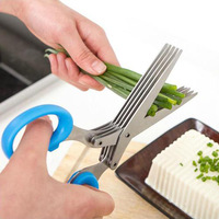 Couteaux multifonctionnels Muti Layers en acier inoxydable Ciseaux de cuisine multicouches Coupeur d'échalotes Herb Laver Spices Cook Tool Cut