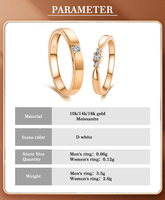 Bijoux lustrés en gros Ensemble de couple de fiançailles en diamant Moissanite solitaire 14 carats 18 carats Bagues de mariage en or pur pour hommes et femmes