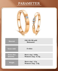 Bijoux lustrés en gros Ensemble de couple de fiançailles en diamant Moissanite solitaire 14 carats 18 carats Bagues de mariage en or pur pour hommes et femmes - Product Image 3