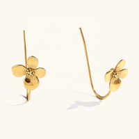 Dingran sans ternissement étanche bijoux de mode en acier inoxydable fleur crochet boucles d'oreilles pour les femmes