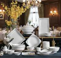 Service de table en porcelaine fine HIHUI de haute qualité, motif paysager blanc, pour mariage, compatible lave-vaisselle, en céramique