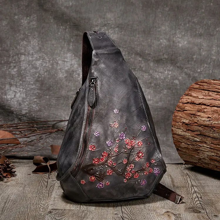 Personalizzabile fatto a mano in rilievo retrò floreale borsa da donna zaino da donna in vera pelle di vacchetta borse a tracolla per donna
