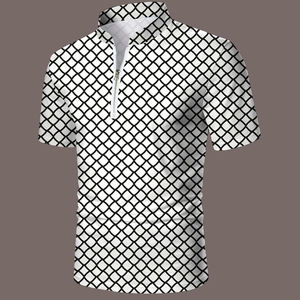 <span class=keywords><strong>Polo</strong></span> Estiva da Uomo con Stampa a Quadri, Mezza Zip, Colletto Rialzato, Manica Corta, Vestibilità Slim, Casual per il Lavoro - Product Image 2