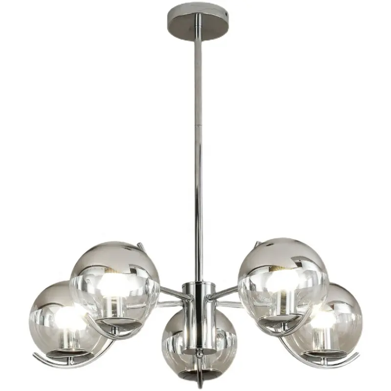 Yuvarlak gümüş cam küre modern tavanda asılı  avize kolye lambaları e27 metal basit yatak odası mutfak kapalı kolye ışık