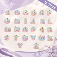 Breloques en lettres de l'alphabet en émail pastel en acier inoxydable 304, plaquées or 18 carats, pour la création de bijoux DIY