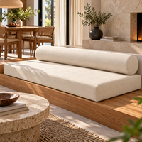 Coussin de sol d'extérieur rond beige en mousse de soutien résistante à l'eau avec dossier amovible, facile à nettoyer et confortable