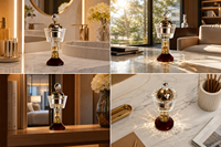 Brûleur d'encens en cristal K9 Stardust à feuille d'or, fait main, écologique, avec couvercle creux en forme de lune dorée, support d'aromathérapie de luxe pour la maison
