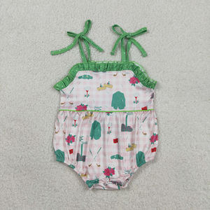 Peto de golf con tirantes para bebé niña, estampado de verano, de elastano suave/algodón orgánico, venta al por mayor, precio de fábrica, ropa para niños pequeños - Product Image 1