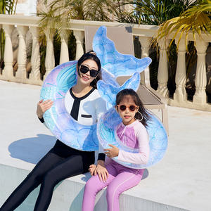 Flotador inflable de sirena con respaldo y diseño de cola de pez, con lentejuelas gruesas, para adultos, para usar en piscinas y parques acuáticos. - Product Image 3