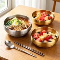 Ensemble de bols coréens empilables en acier inoxydable poli à double paroi, écologiques, grande capacité, pour nouilles froides, ramen et salades
