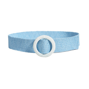 Nouvelle <span class=keywords><strong>ceinture</strong></span> en paille PP tressée multicolores à boucle ronde bleue pour <span class=keywords><strong>femme</strong></span>, style européen et américain. - Product Image 1